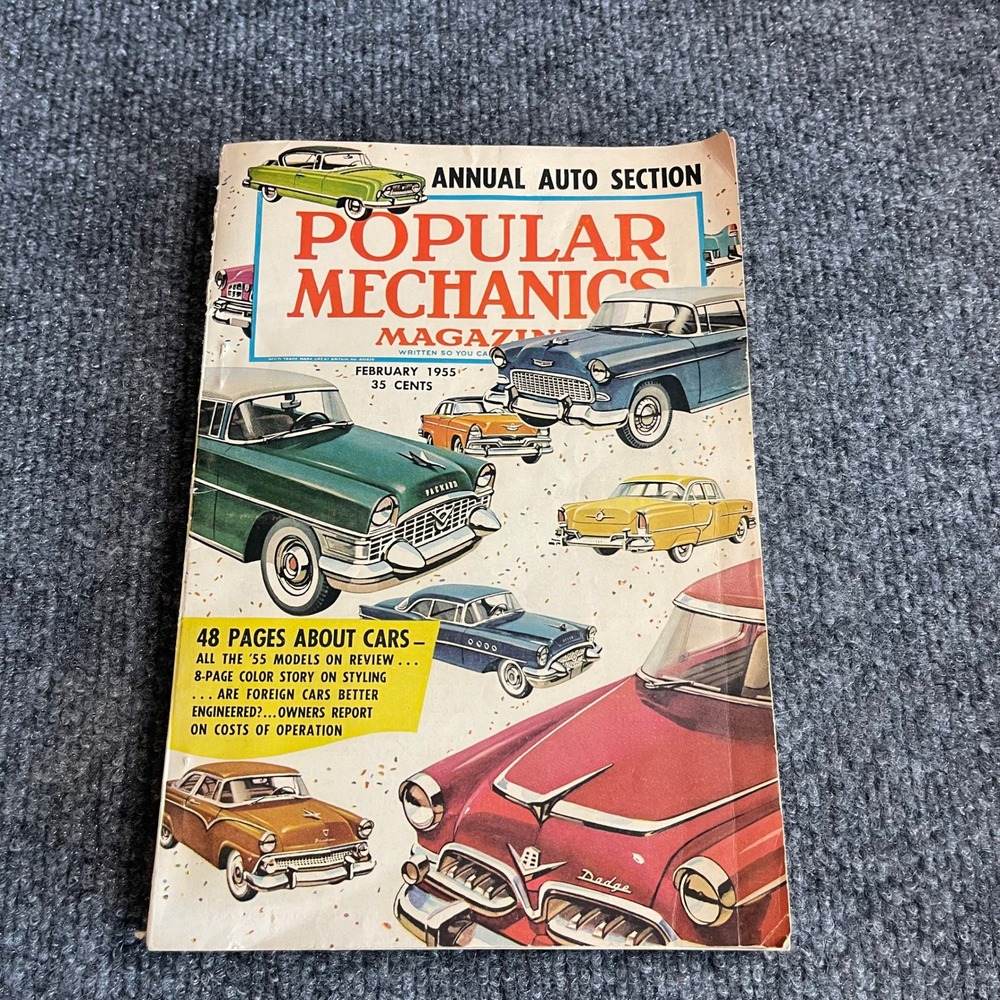Vintage Popular Mechanics February 1955 Annual Auto Section 1955 Car Review